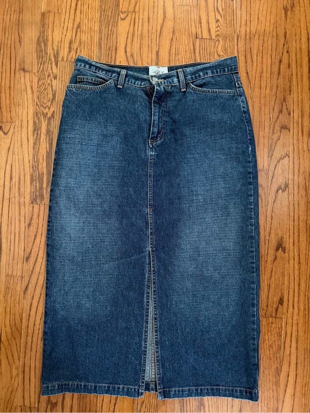 VTG Long Elegant Legs Denim Maxi Skirt Size 12 Front Slit High Waist 100% Cotton